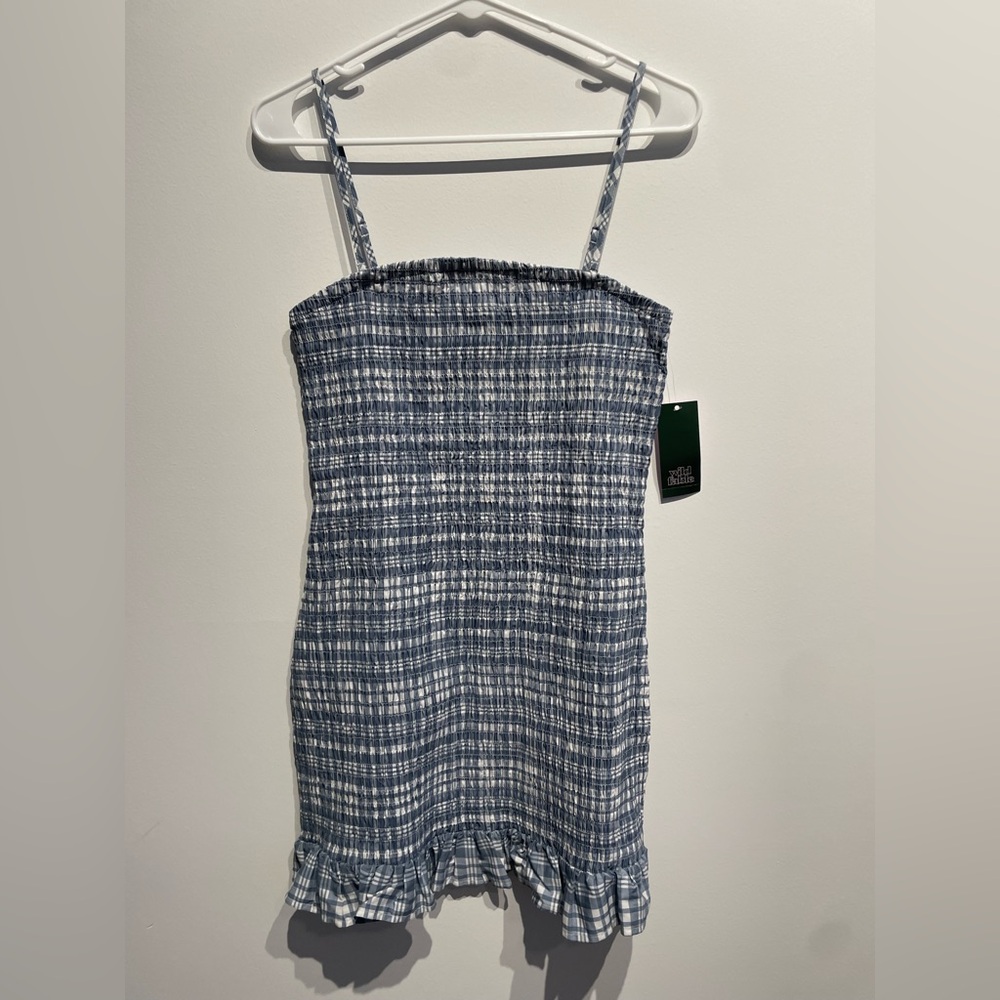 Wild Fable Women's Smocked Bodycon Mini Tube Dress Slate Blue Plaid Size Medium